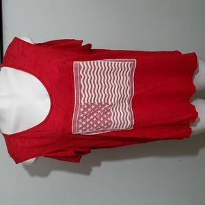 GINGER JAR Women's Red w/Black Flecks Cold Shoulder Soft Jersey Top-VGUC-Sz XL